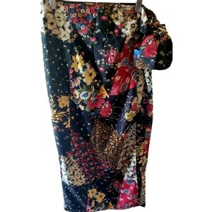 Forever Young Vintage Patchwork Calico Floral Print Long Wrap Skirt Size Small